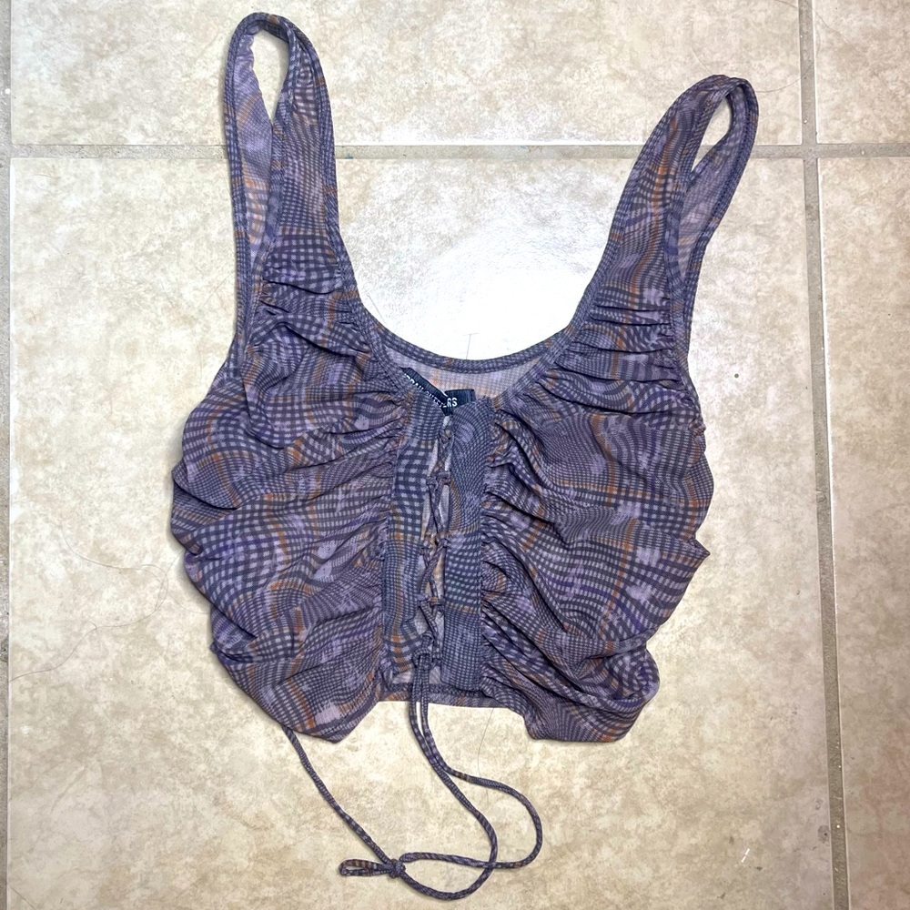 Urban Outfitters Purple Plaid Ruched Crop Top